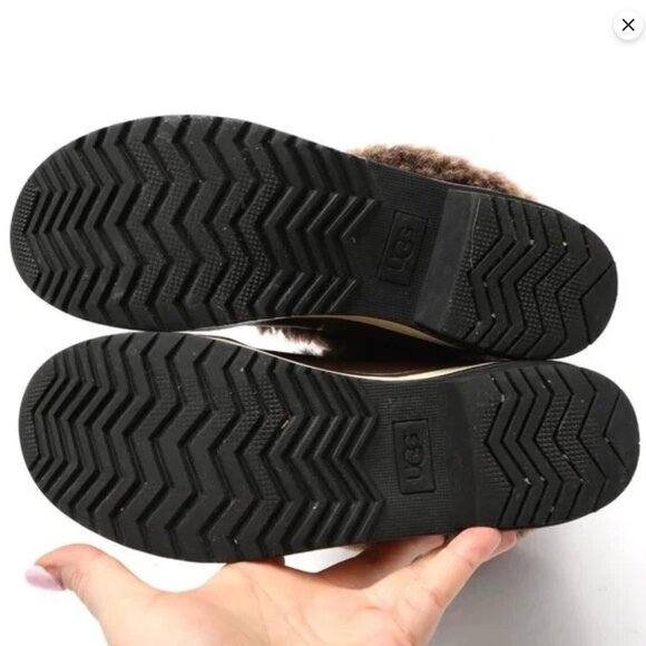 UGG Australia Lilyan Brown Leather Shearling Winter Boots Waterproof Fur Rubber - Picture 5 of 12